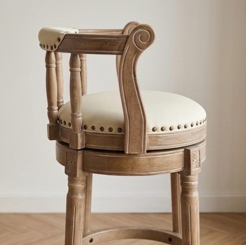 Set of 2 Cream Bar Stools | 29.5" Height | Kitchen Island Counter Seat | French Vintage Style