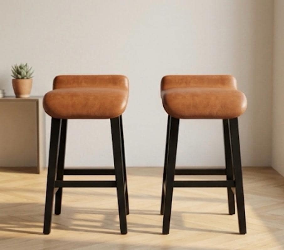 Set of 2 Brown Bar Stools | 26" Height | Kitchen Island Counter Seat | Industrial Style