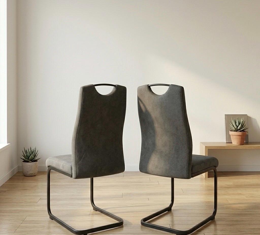 Set of 2 Gray Cantilever Chairs | 39" Height | Dining Room Seat | Modern Style