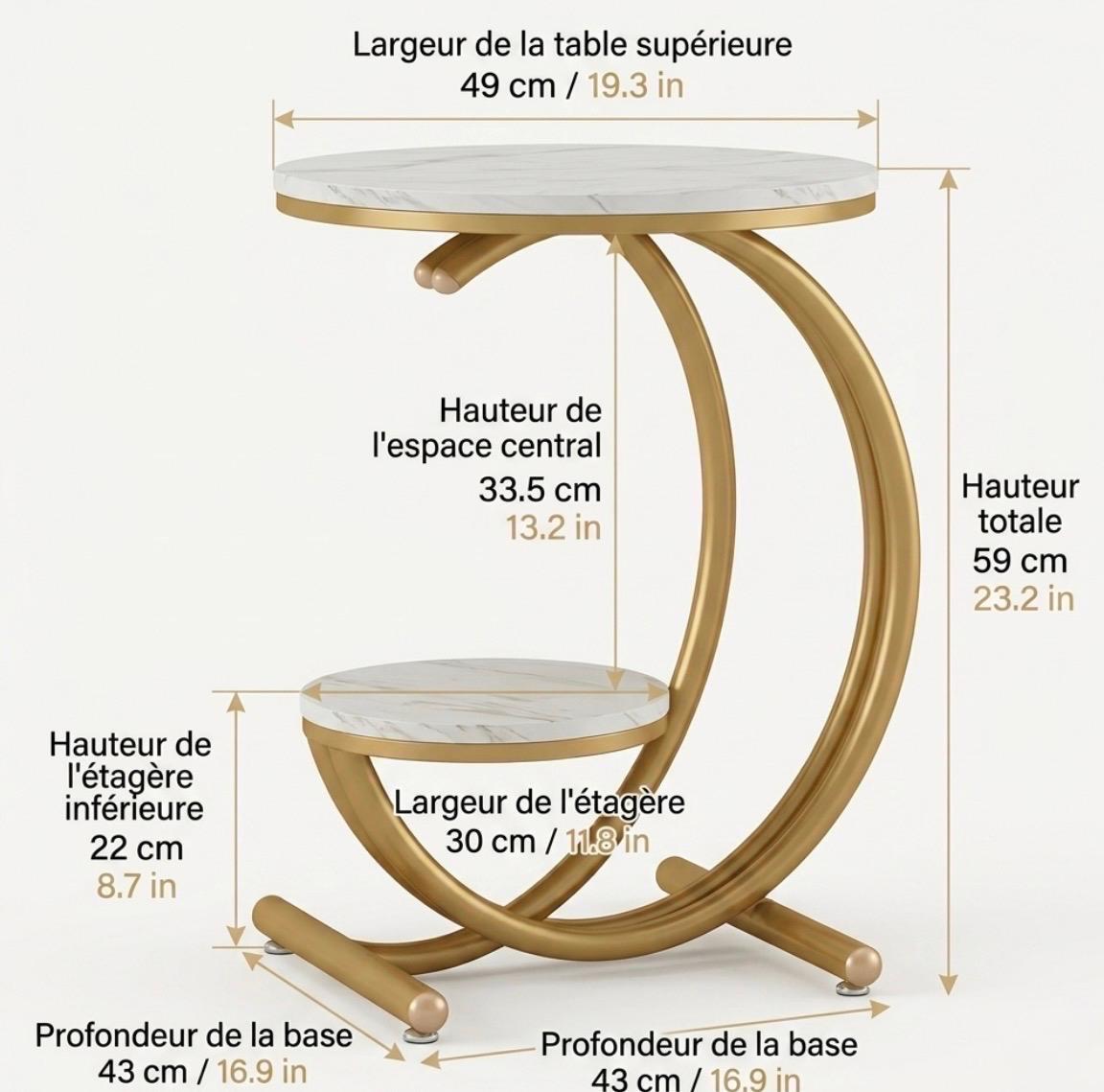 Gold Crescent Side Table | 23.2" Height | Living Room Accent Table | Minimalist Style