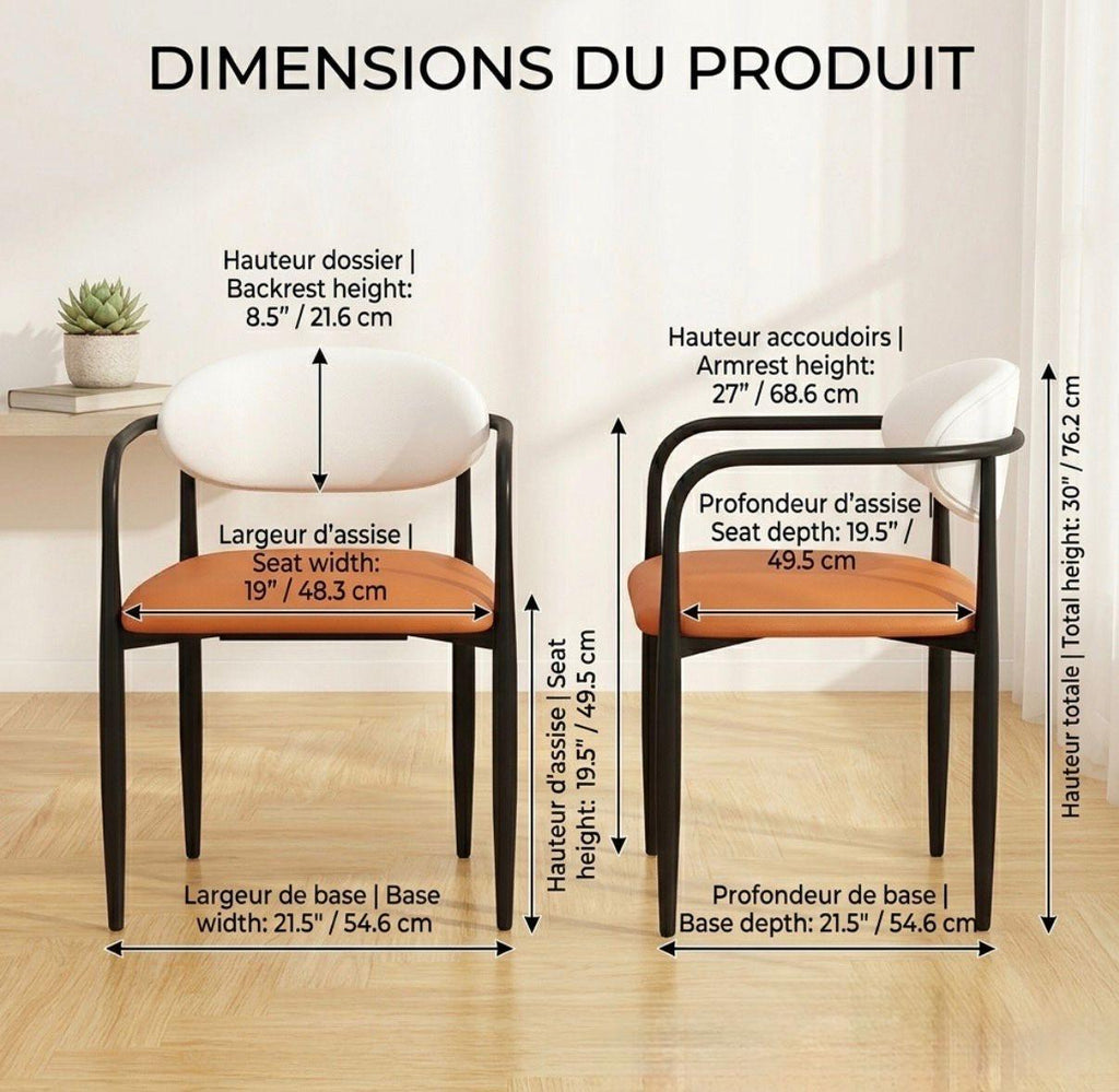 Set of 2 Orange White Black Accent Chairs | 30" Height | Kitchen Island Counter Seat | Postmodern Style