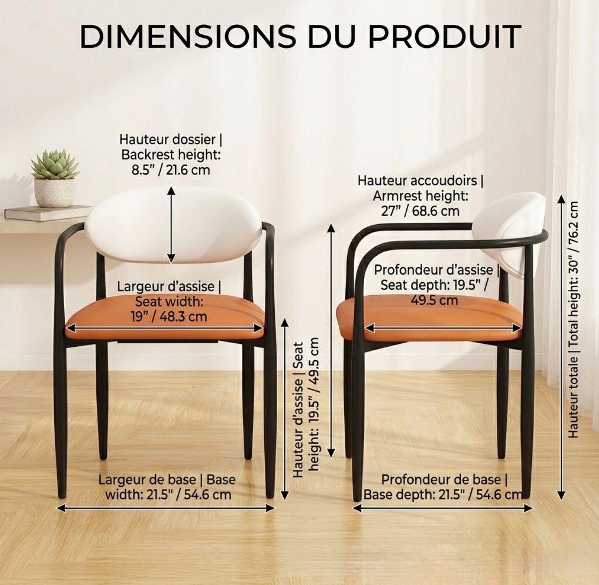 Set of 2 Orange White Black Accent Chairs | 30" Height | Kitchen Island Counter Seat | Postmodern Style