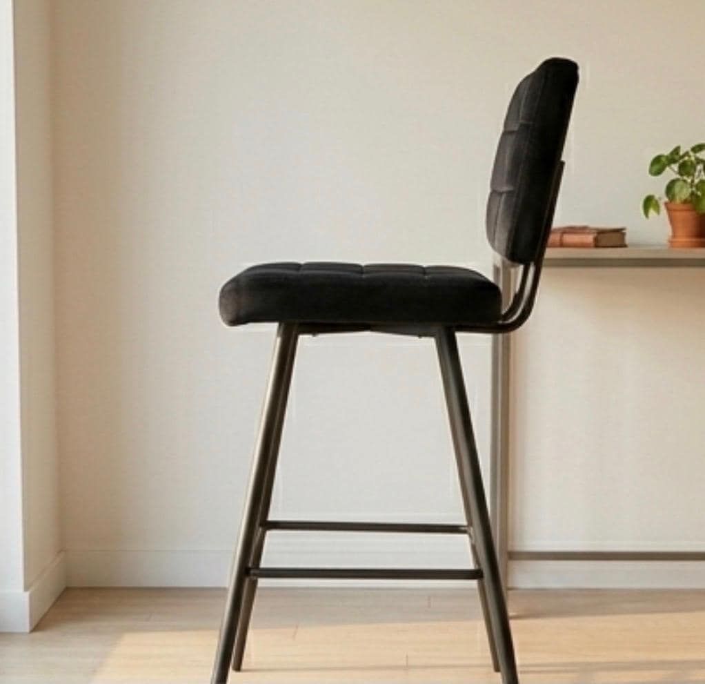 Set of 2 Black Bar Stools | 38.6" Height | Kitchen Island Counter Seat | Industrial Style