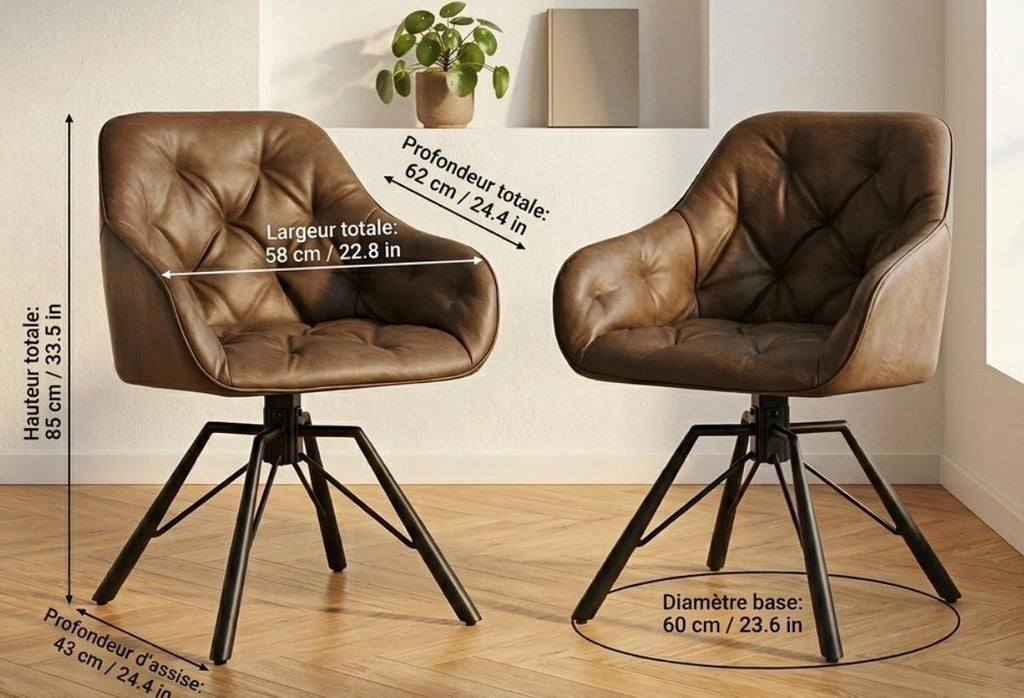 Set of 2 Brown Swivel Chairs | 33.5" Height | Kitchen Island Counter Seat | Modern Style