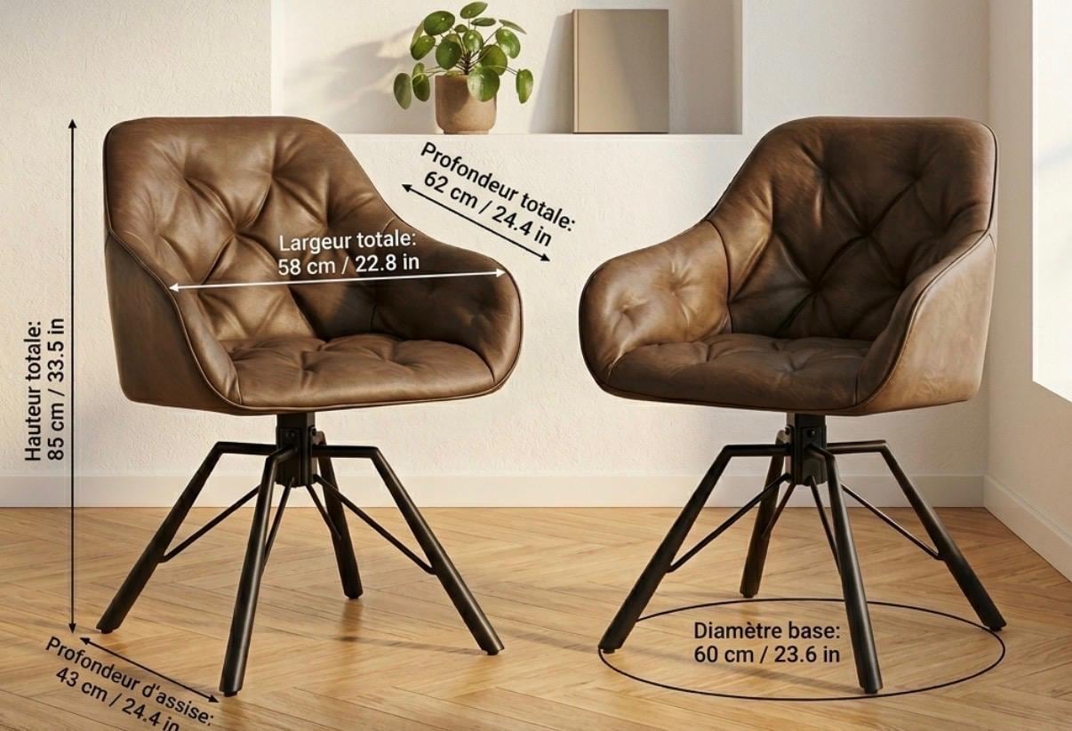 Set of 2 Brown Swivel Chairs | 33.5" Height | Kitchen Island Counter Seat | Modern Style