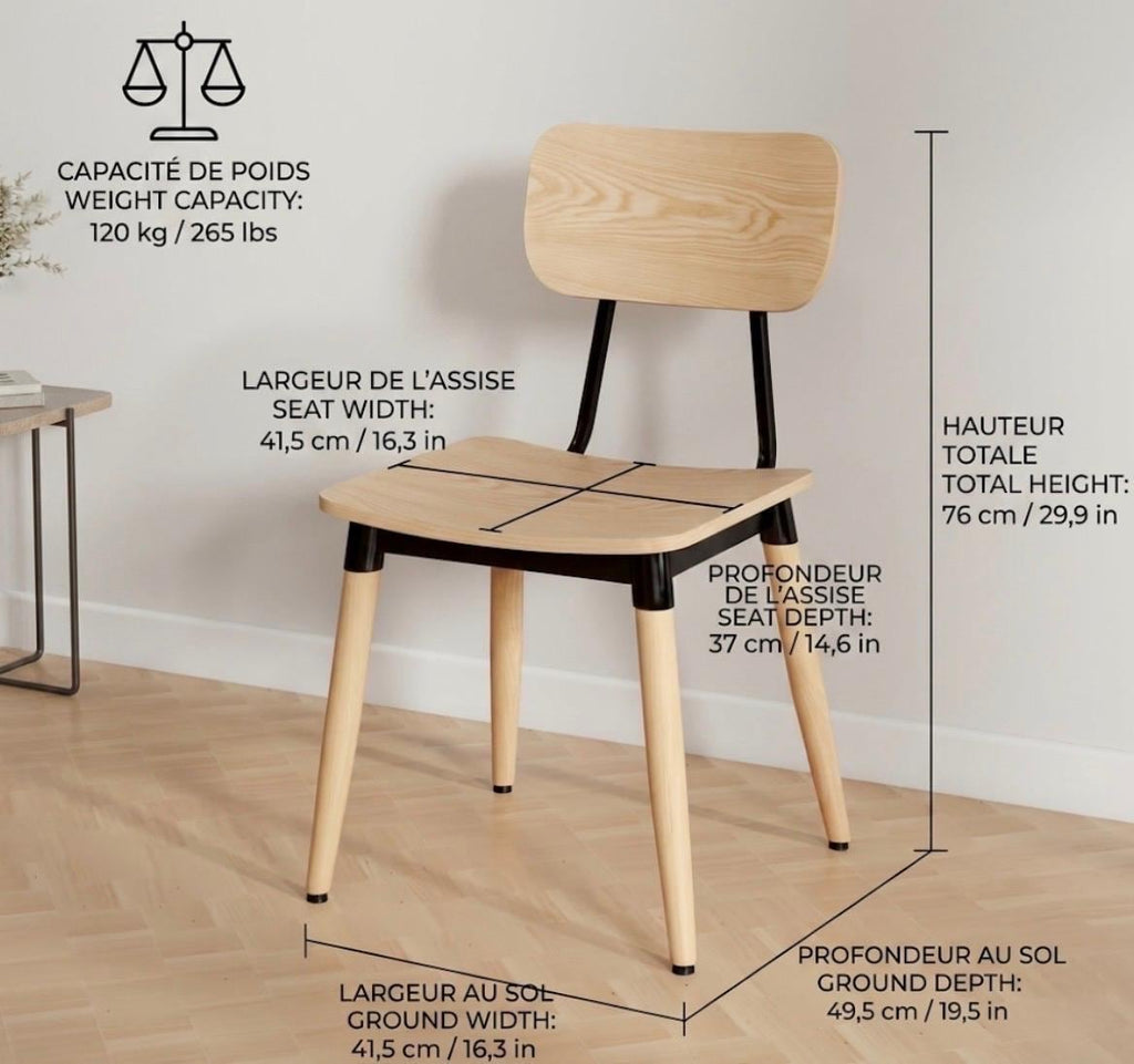 Set of 2 Natural Wood Dining Chairs | 30" Height | Dining Room Seat | Modern Style