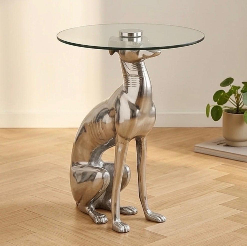 Silver Greyhound Side Table | 24.4" Height | Living Room Accent Table | Contemporary Style