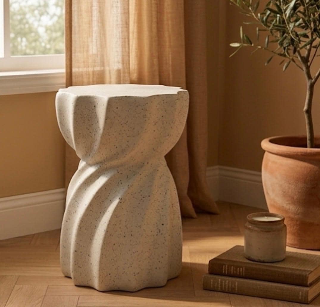 Off White Sculptural Side Table | 17.7" Height | Living Room Accent Table | Minimalist Style