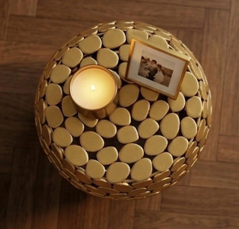 Gold Pebble Side Table | 18" Height | Living Room Accent Table | Modern Style