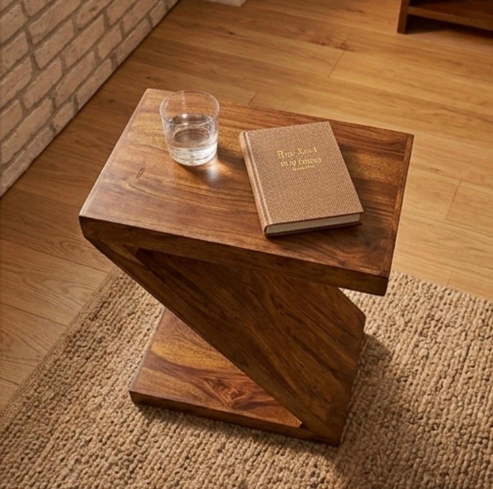 Walnut Sculptural Side Table | 23.2" Height | Living Room Accent Table | Minimalist Style