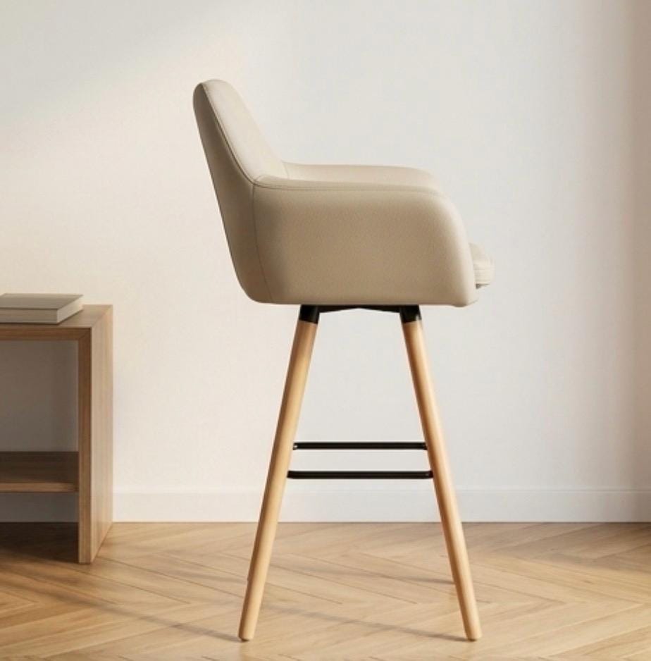 Set of 2 Beige High Back Bar Stools | 41.3" Height | Kitchen Island Counter Seat | Modern Style