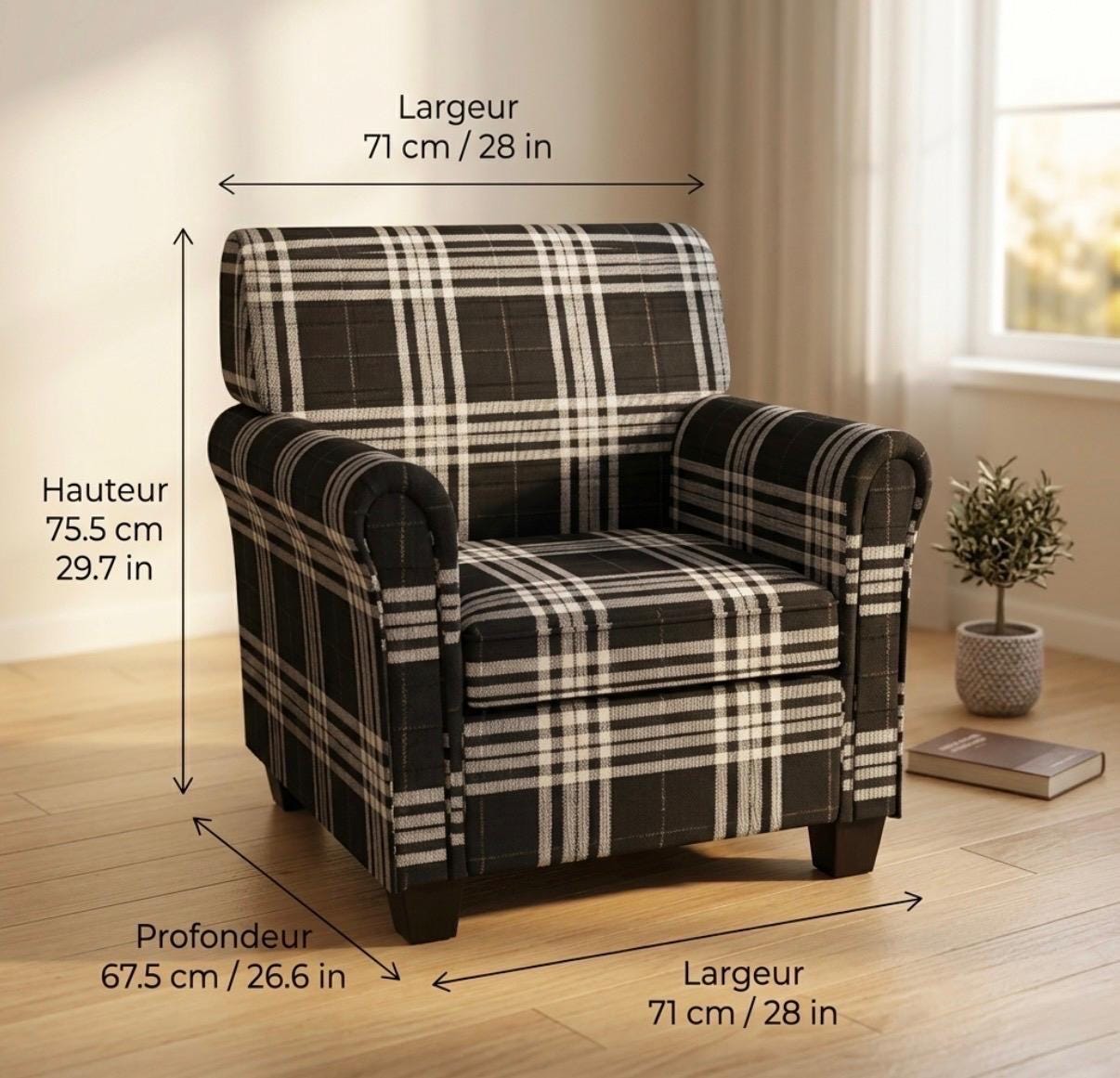 Black and White Checkered Accent Chair | 29.7" Height | Living Room Chair | Modern Style