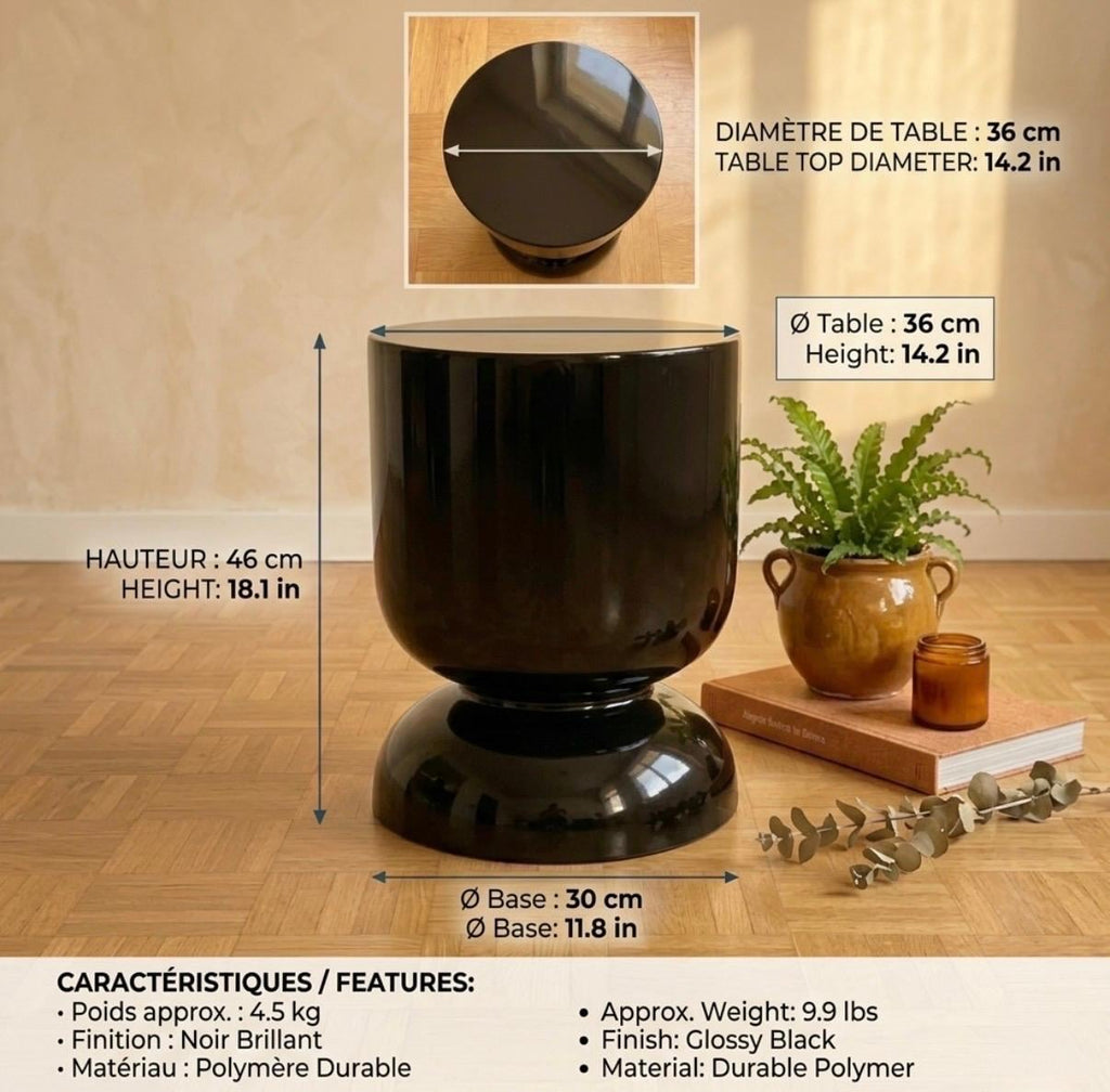 Glossy Black Side Table | 18" Height | Living Room Accent Table | Minimalist Style
