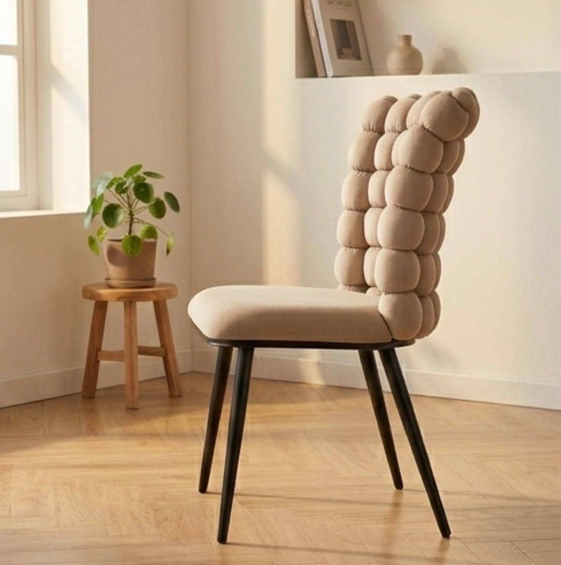 Set of 2 Beige Bubble Chairs | 35" Height | Kitchen Island Counter Seat | Modern Style