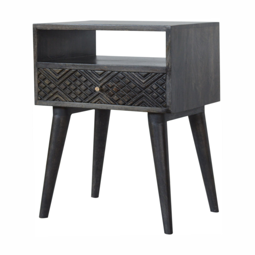 Table de chevet Ash noir sculpté tiroir