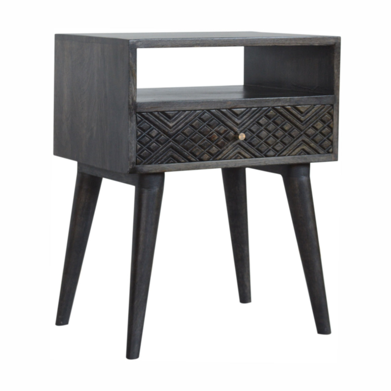 Table de chevet Ash noir sculpté tiroir