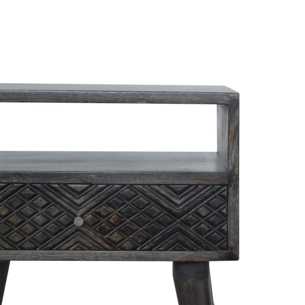 Table de chevet Ash noir sculpté tiroir