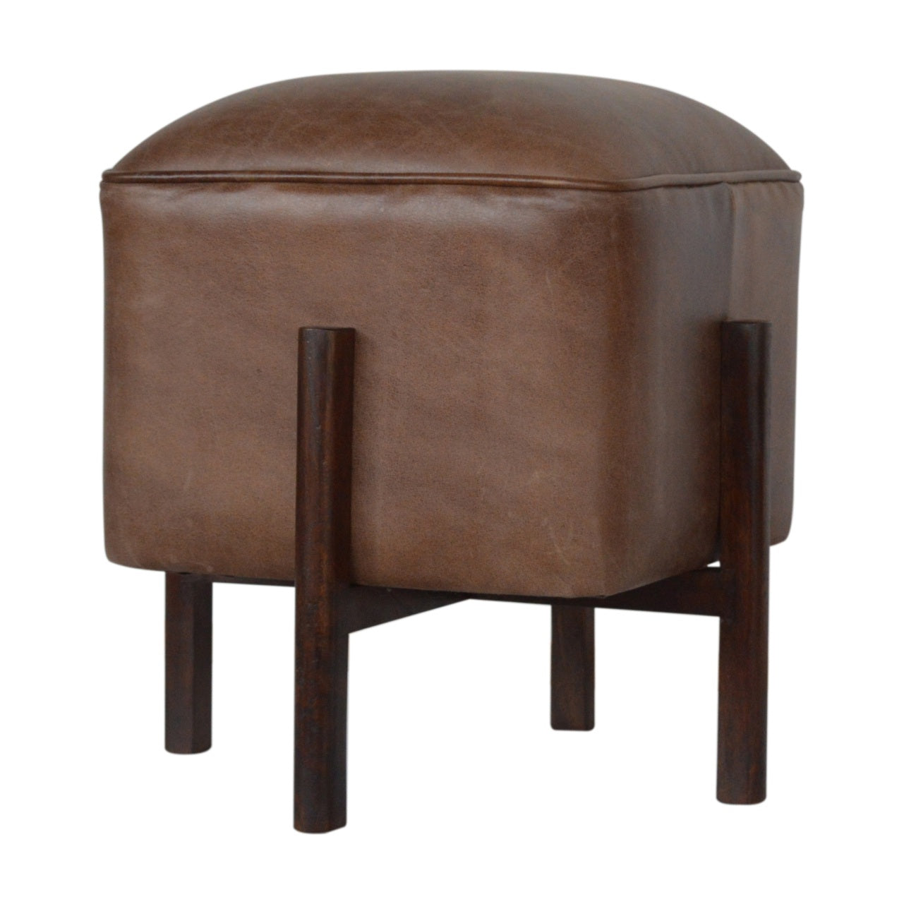 Repose-pieds marron massif cuir