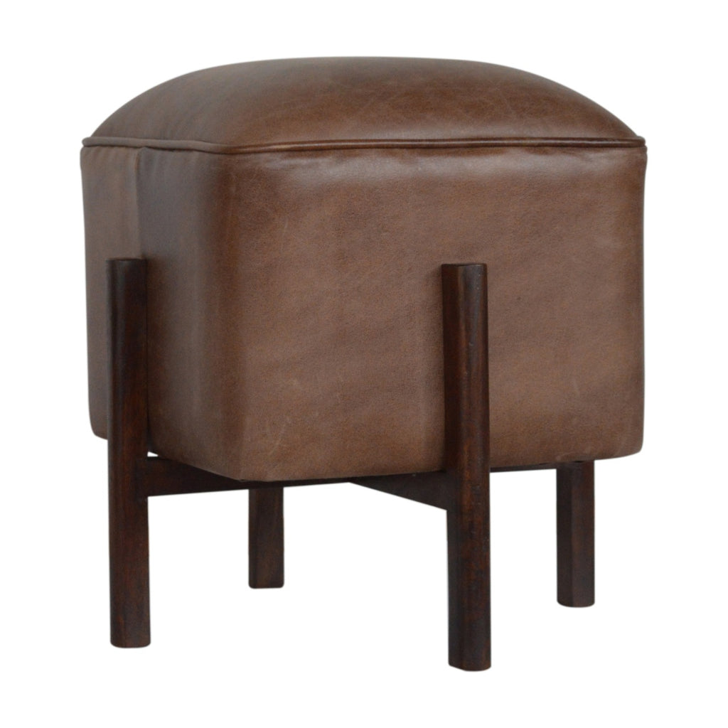 Repose-pieds marron massif cuir