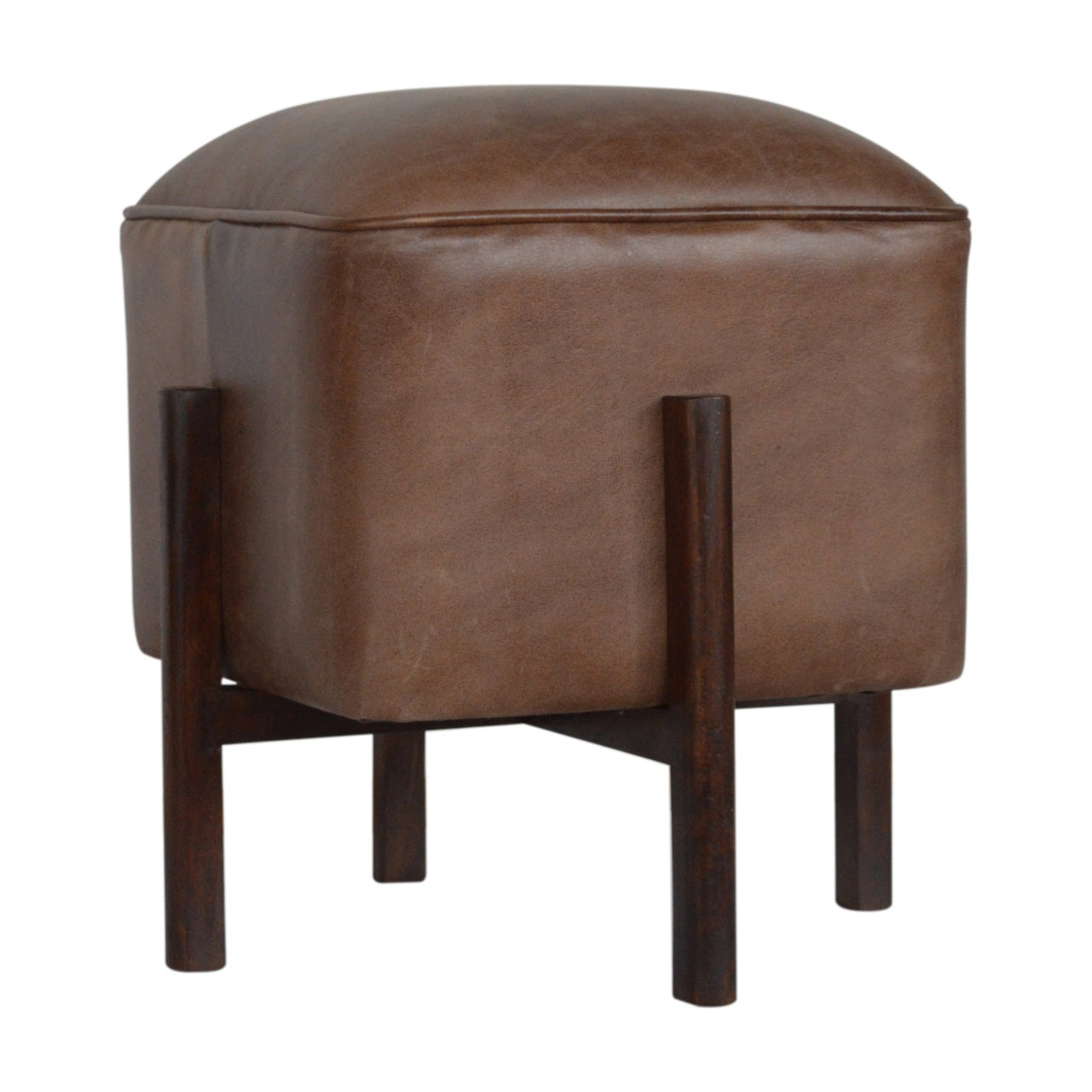 Repose-pieds marron massif cuir