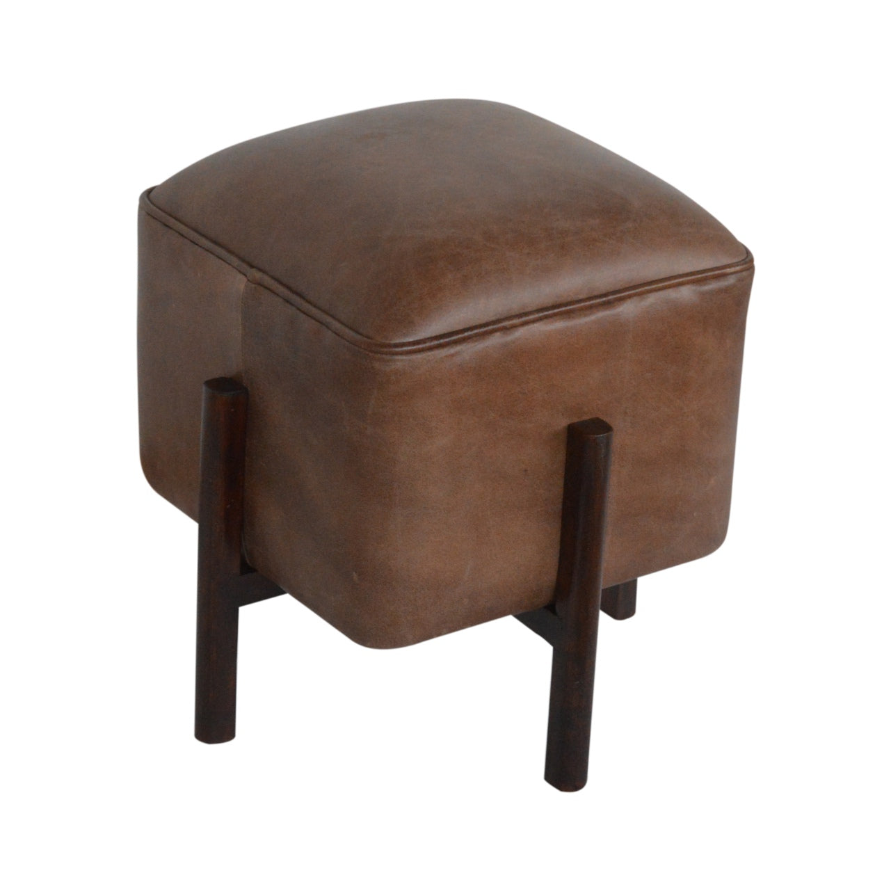 Repose-pieds marron massif cuir