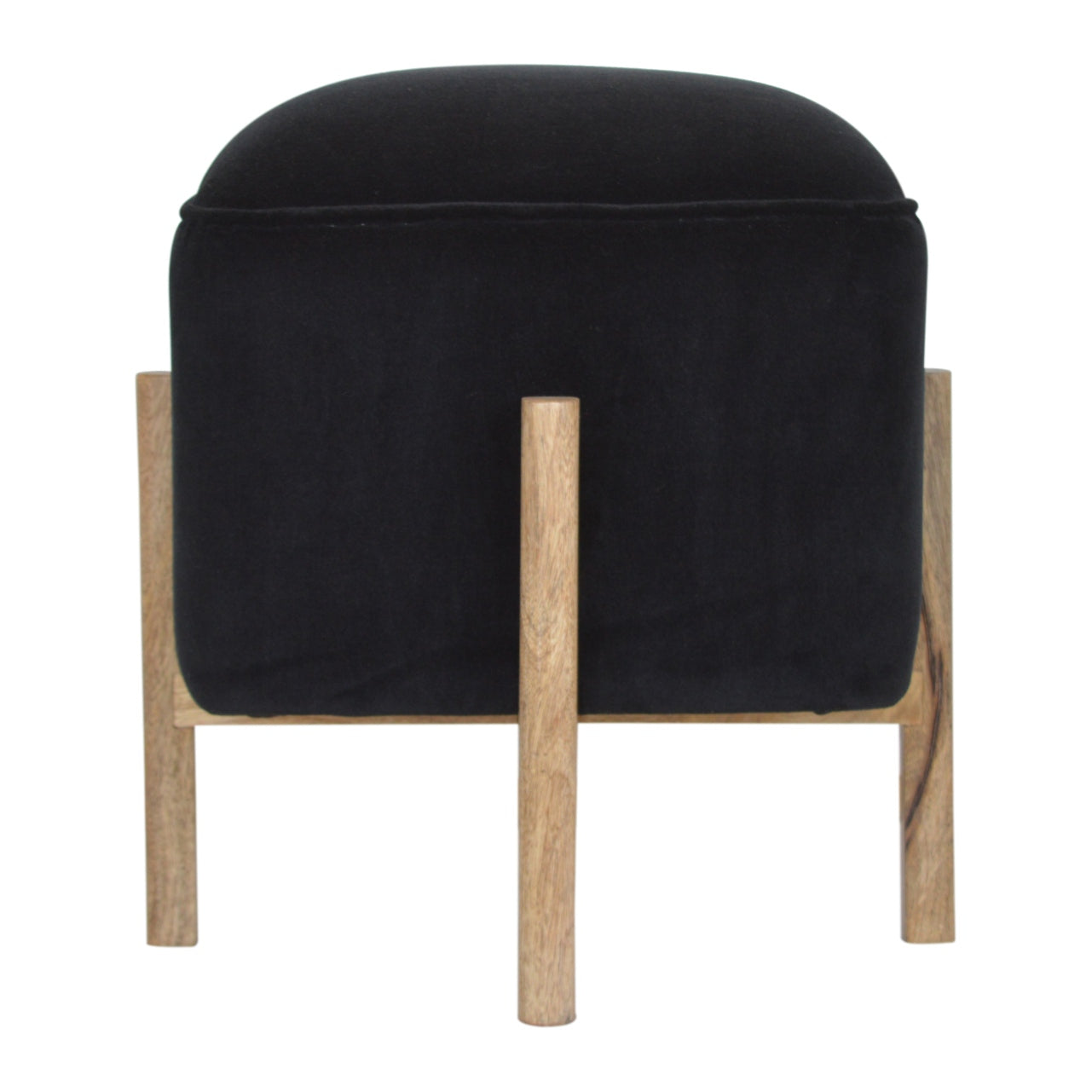 Repose-pieds noir velours massif bois