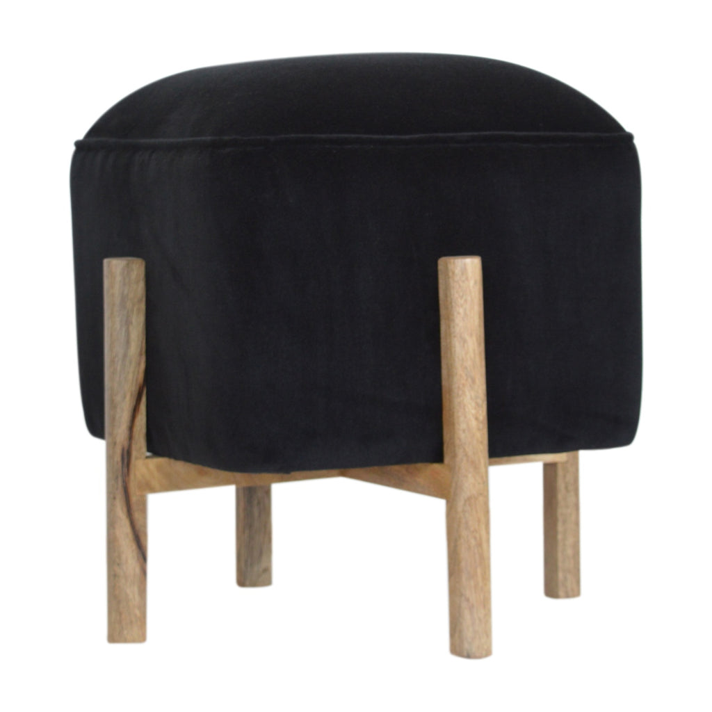 Repose-pieds noir velours massif bois
