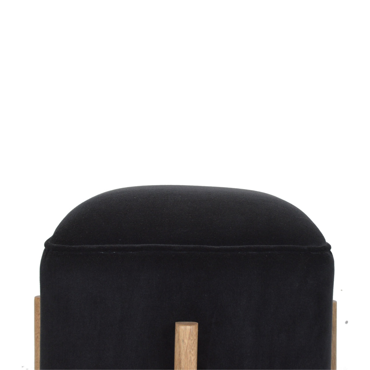 Repose-pieds noir velours massif bois