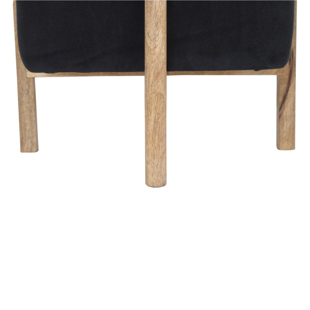 Repose-pieds noir velours massif bois