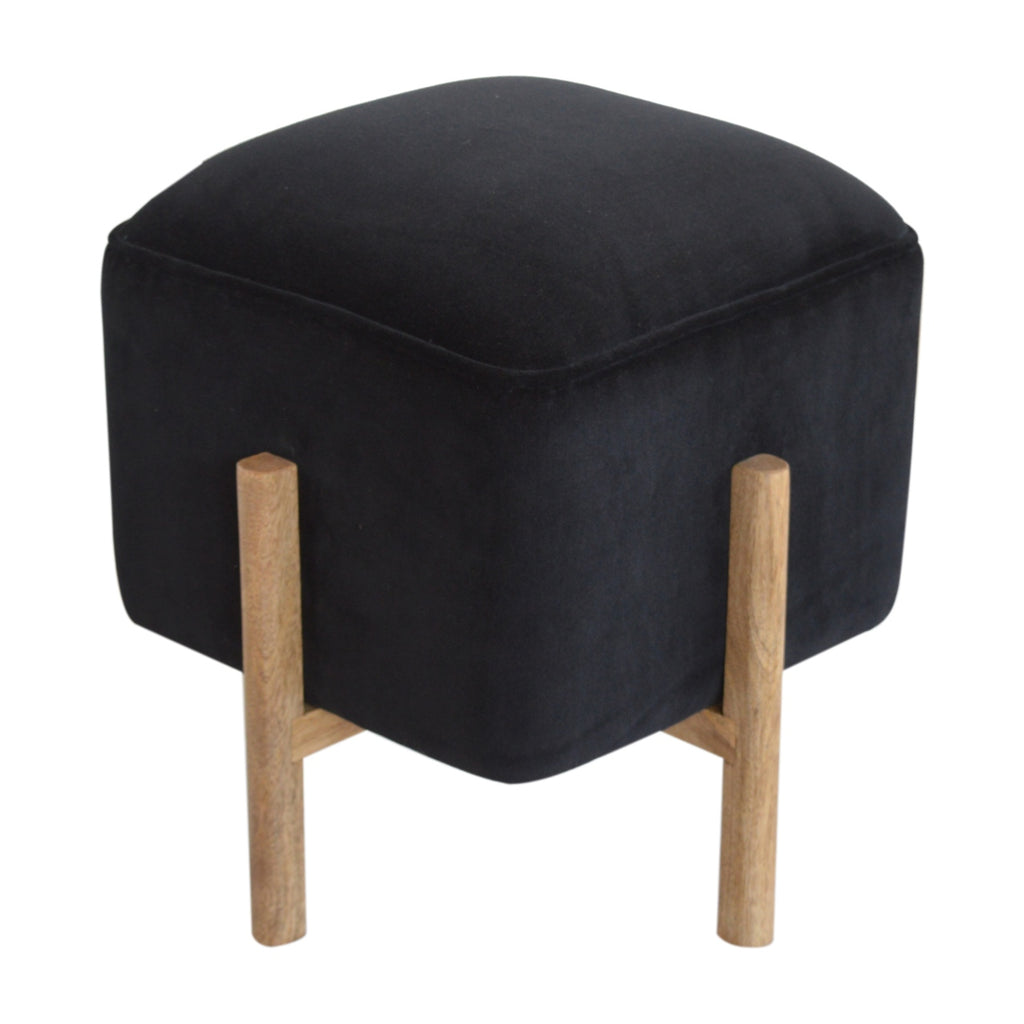 Repose-pieds noir velours massif bois