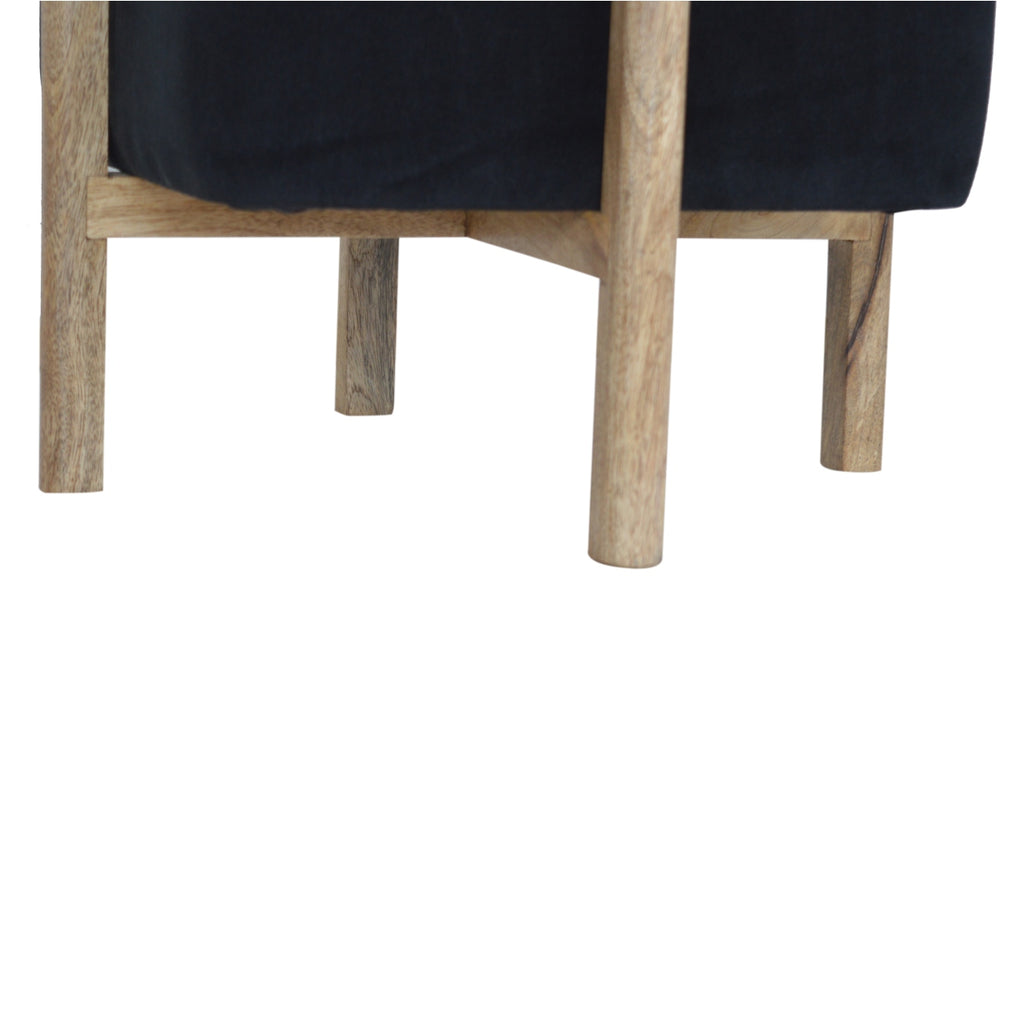 Repose-pieds noir velours massif bois