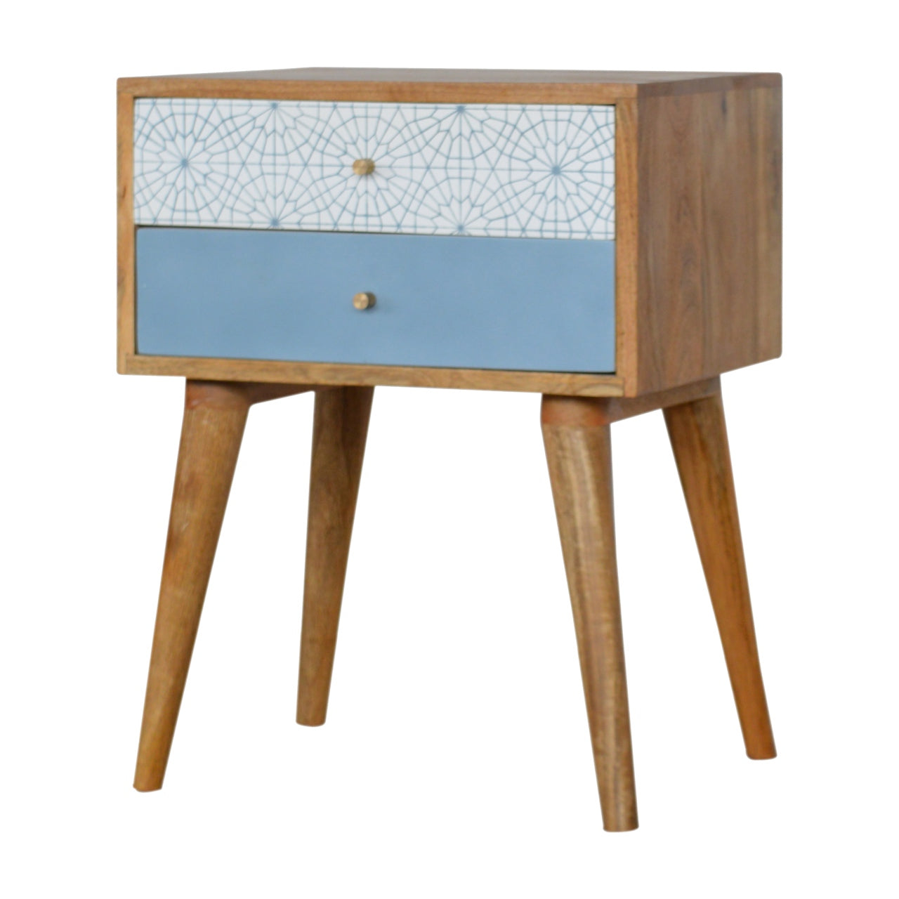 Table de chevet bleu à motifs