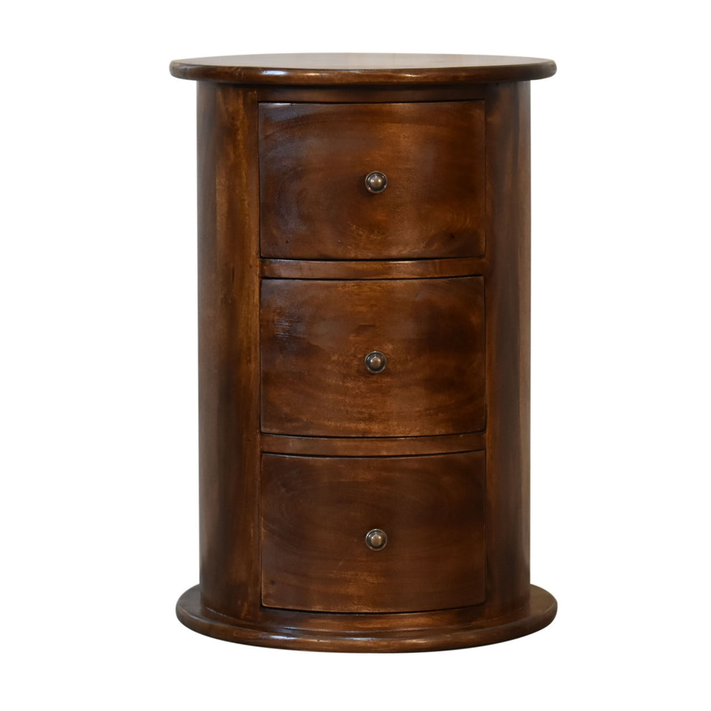 Commode Tambour Ronde 3 Tiroirs Châtaigne
