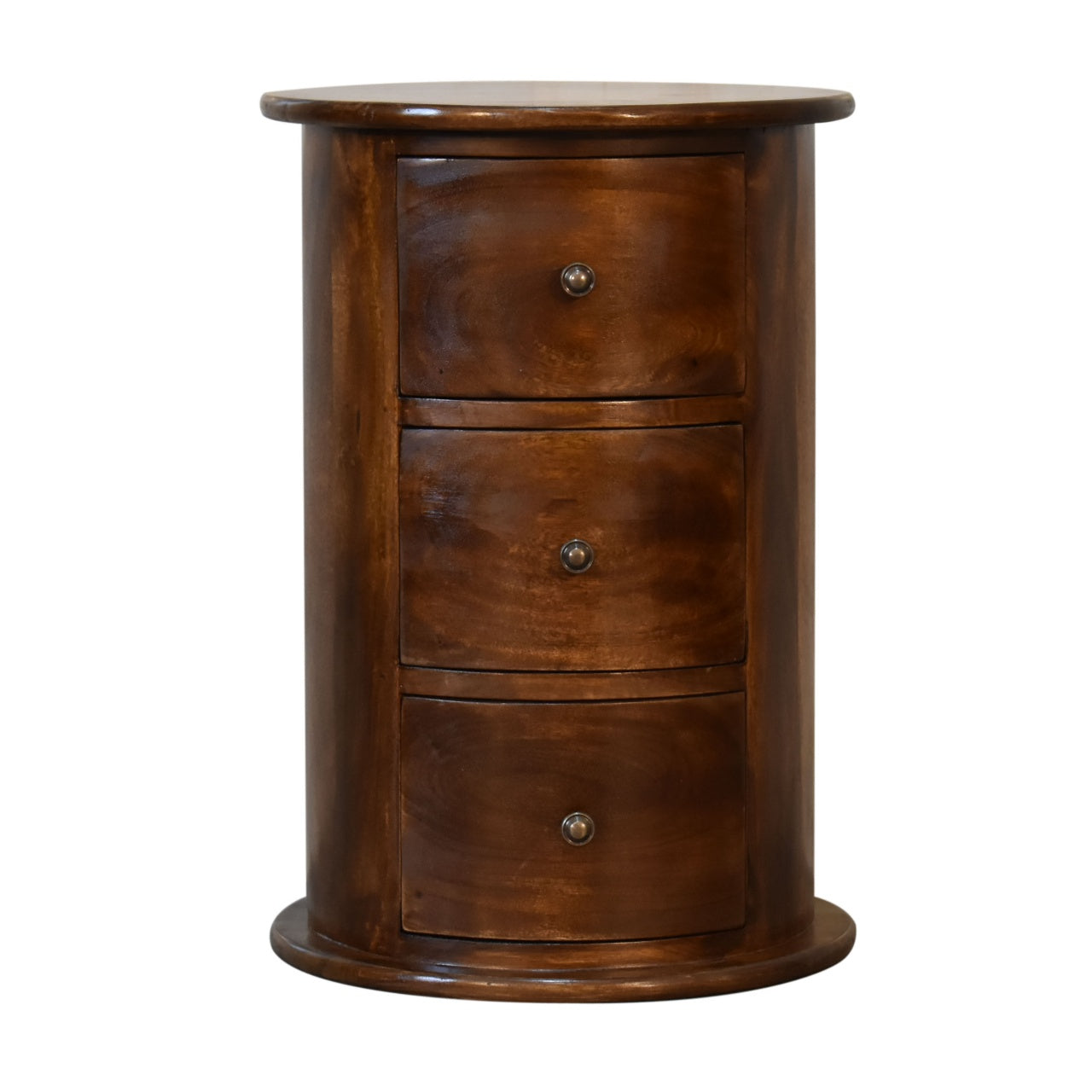 Commode Tambour Ronde 3 Tiroirs Châtaigne