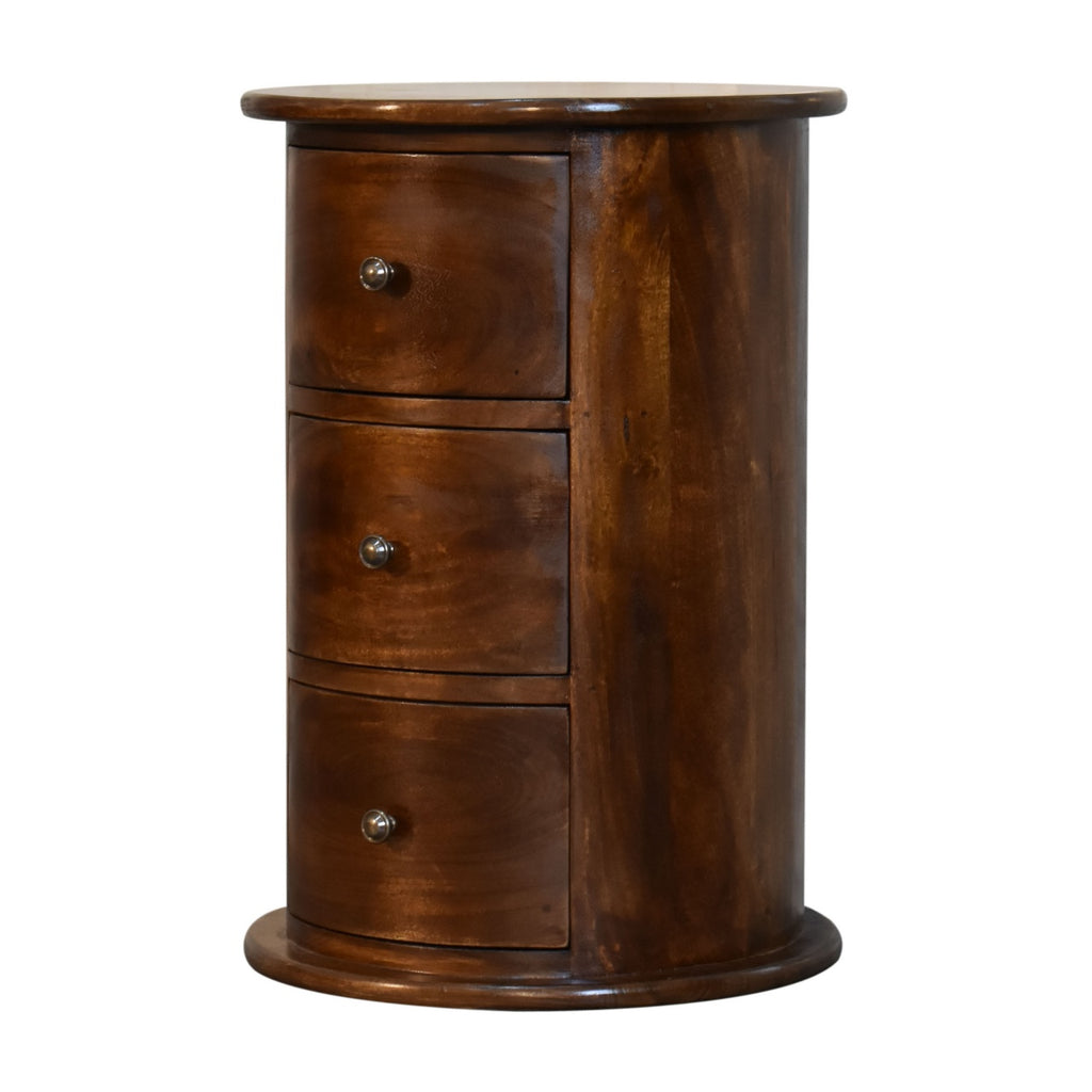Commode Tambour Ronde 3 Tiroirs Châtaigne