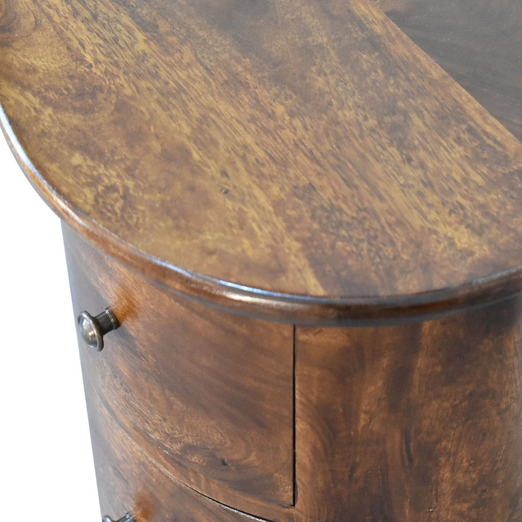 Commode Tambour Ronde 3 Tiroirs Châtaigne