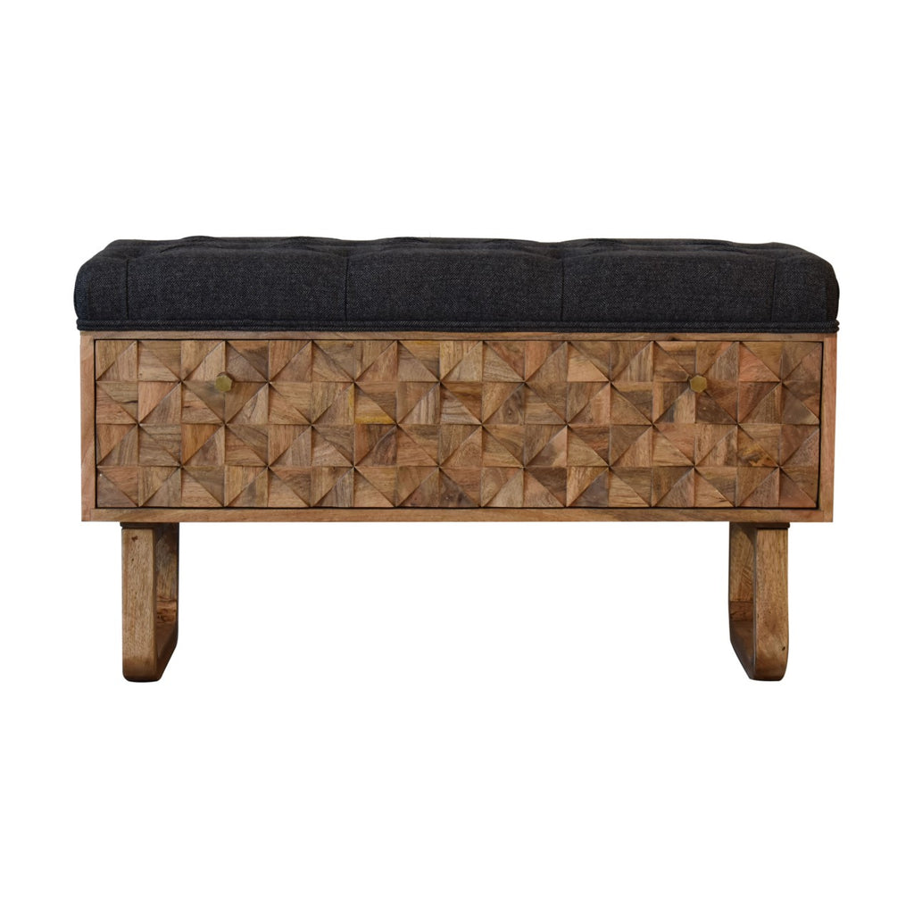 Banc de Rangement Tweed Gris Sculpté « U »