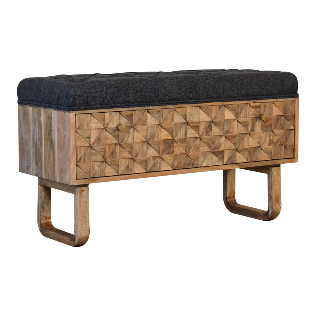 Banc de Rangement Tweed Gris Sculpté « U »