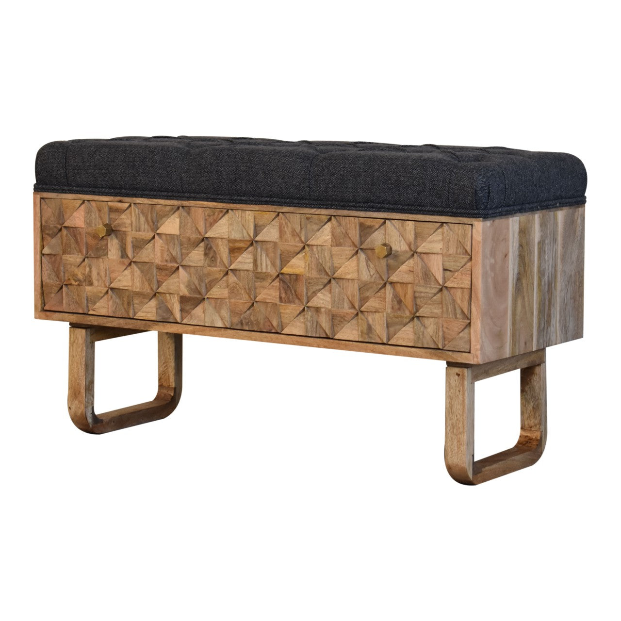 Banc de Rangement Tweed Gris Sculpté « U »