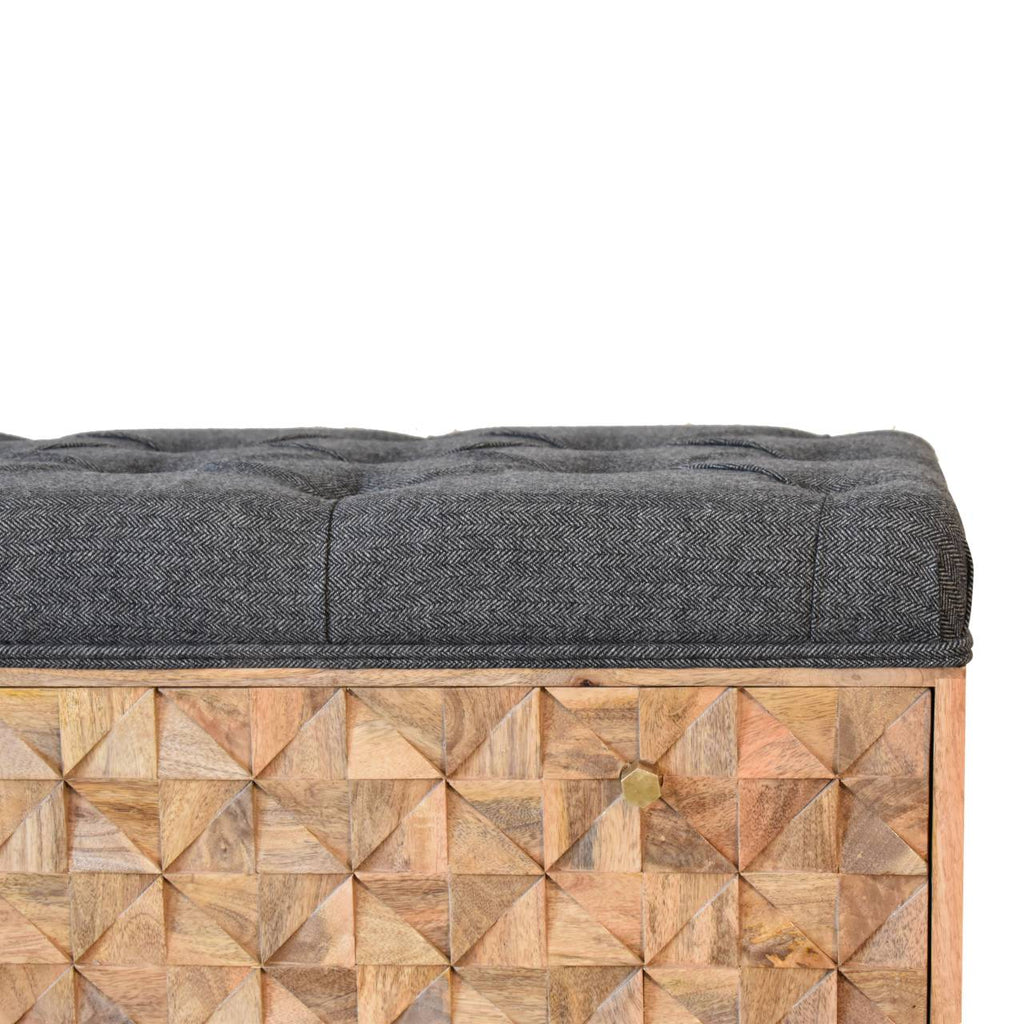 Banc de Rangement Tweed Gris Sculpté « U »