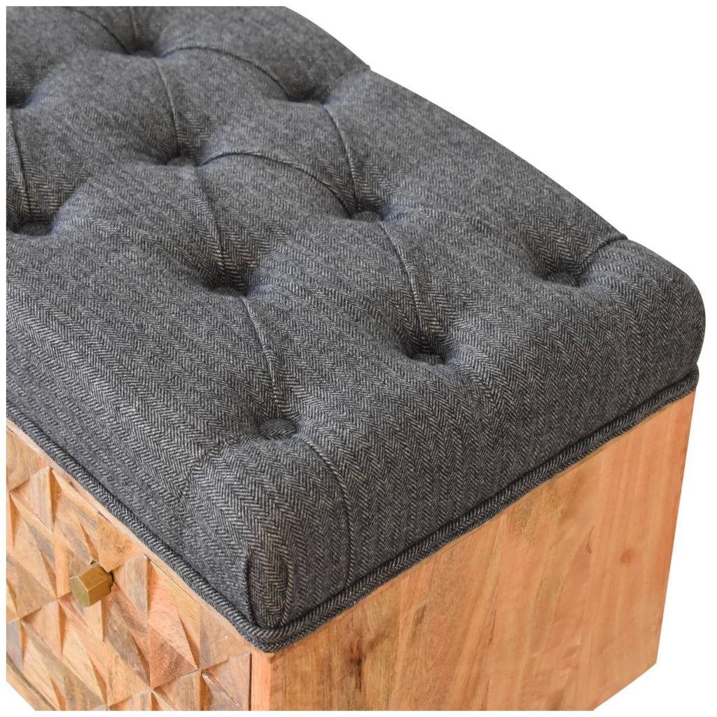 Banc de Rangement Tweed Gris Sculpté « U »