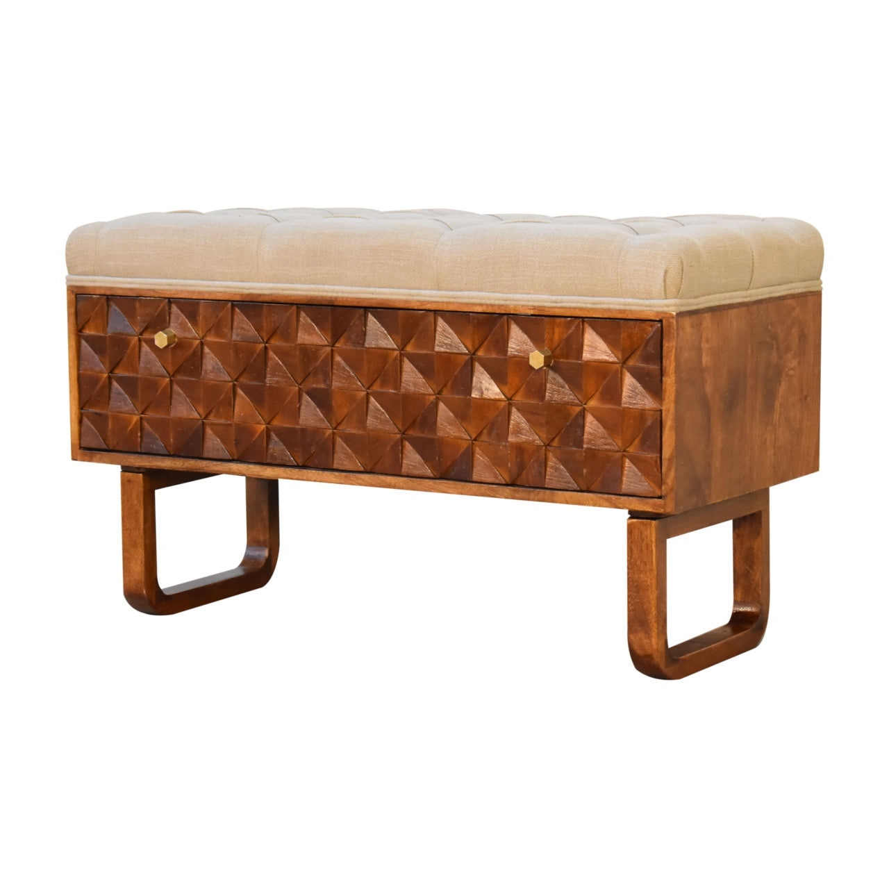 Banc de Rangement Châtaigne Sculpté « U »