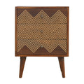 Table de Chevet 3 Tiroirs Laiton Motif Chevron