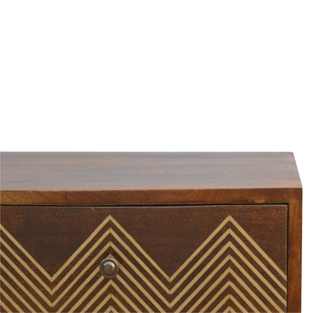 Table de Chevet 3 Tiroirs Laiton Motif Chevron