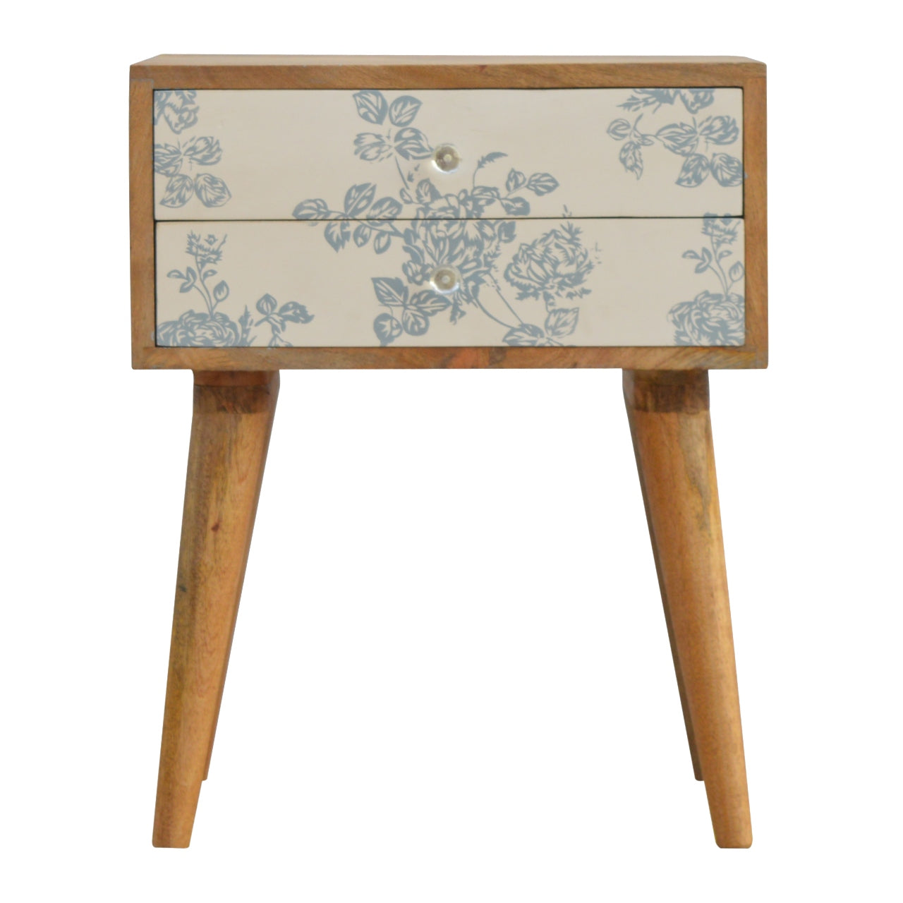 Table de chevet bleu Floral Screen Printed