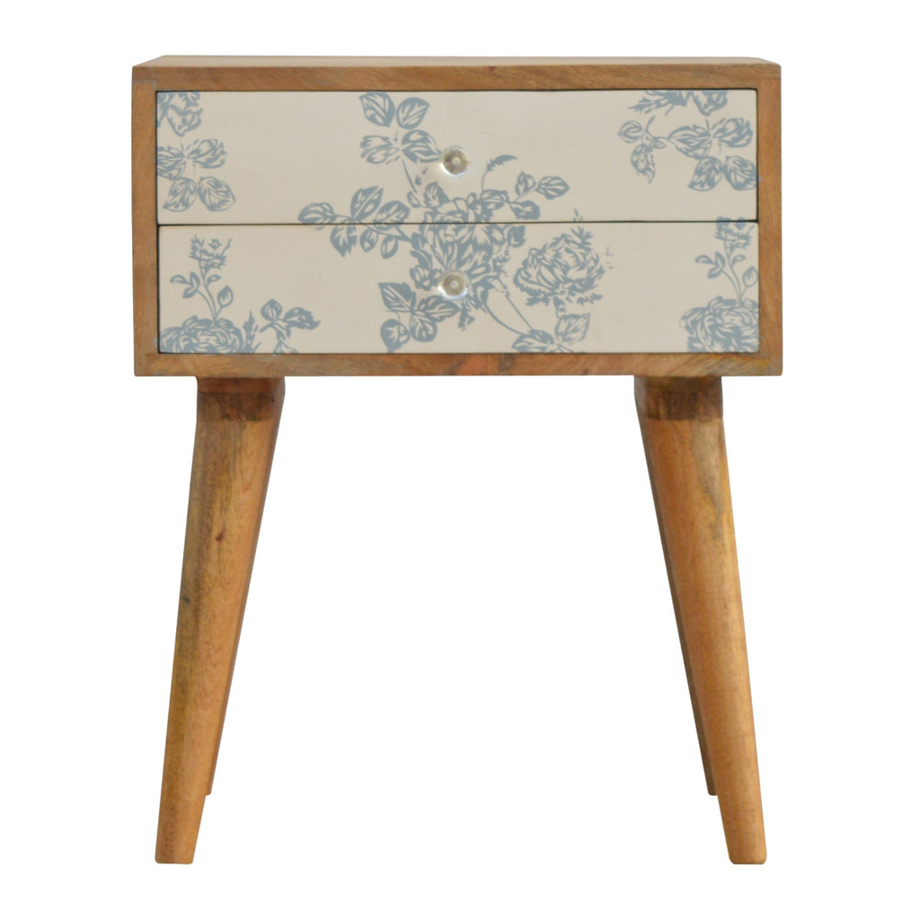Table de chevet bleu Floral Screen Printed