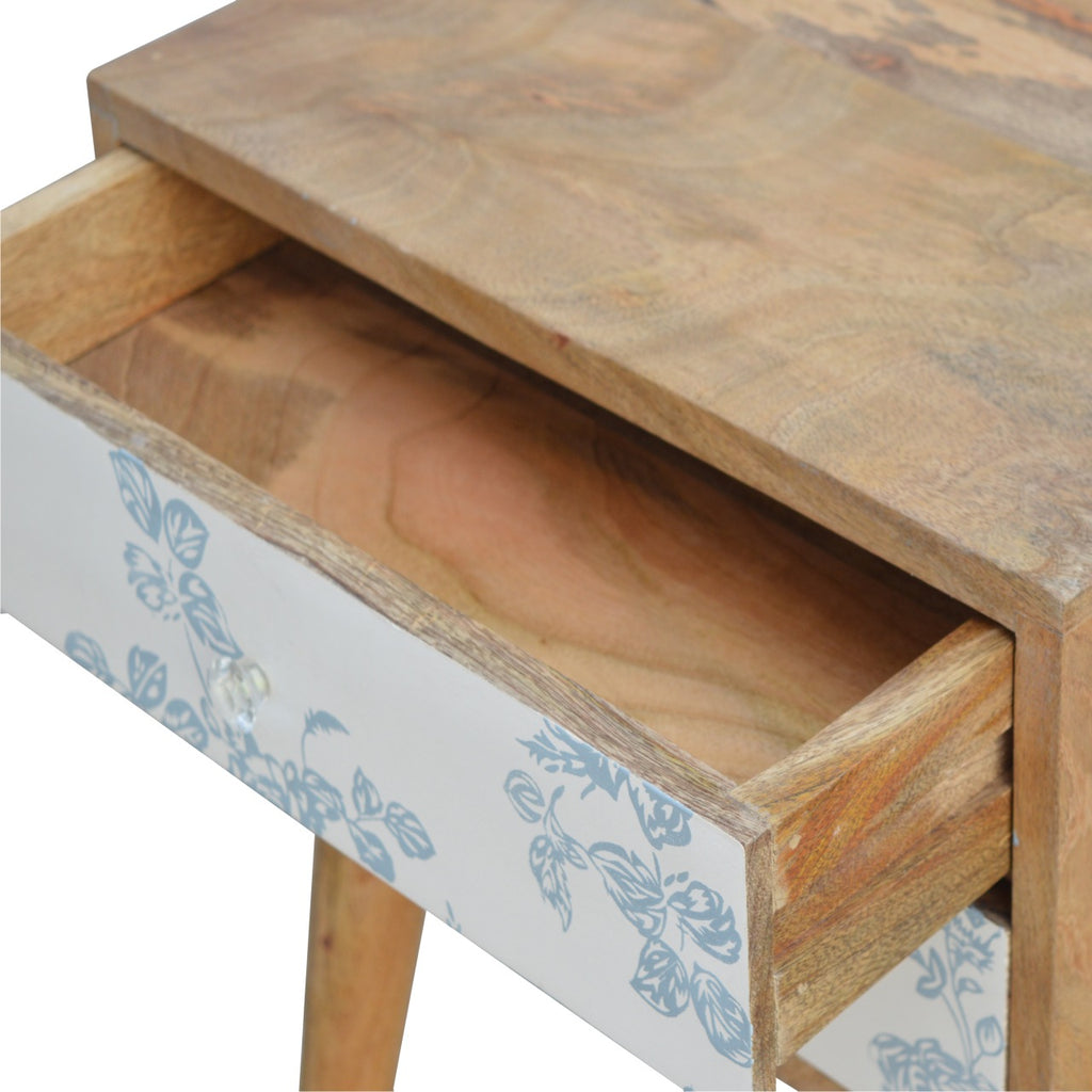 Table de chevet bleu Floral Screen Printed