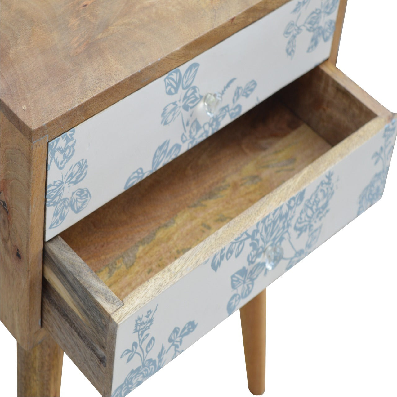 Table de chevet bleu Floral Screen Printed