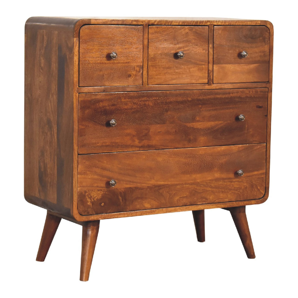 Commode 5 Tiroirs (3+2) courbé châtaigne