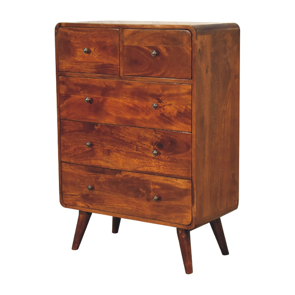 Commode Courbée 5 Tiroirs (2+3) Châtaigne